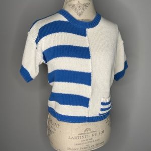 Vintage S Marjorie Lee Short Sleeve Sweater Shirt Blue White